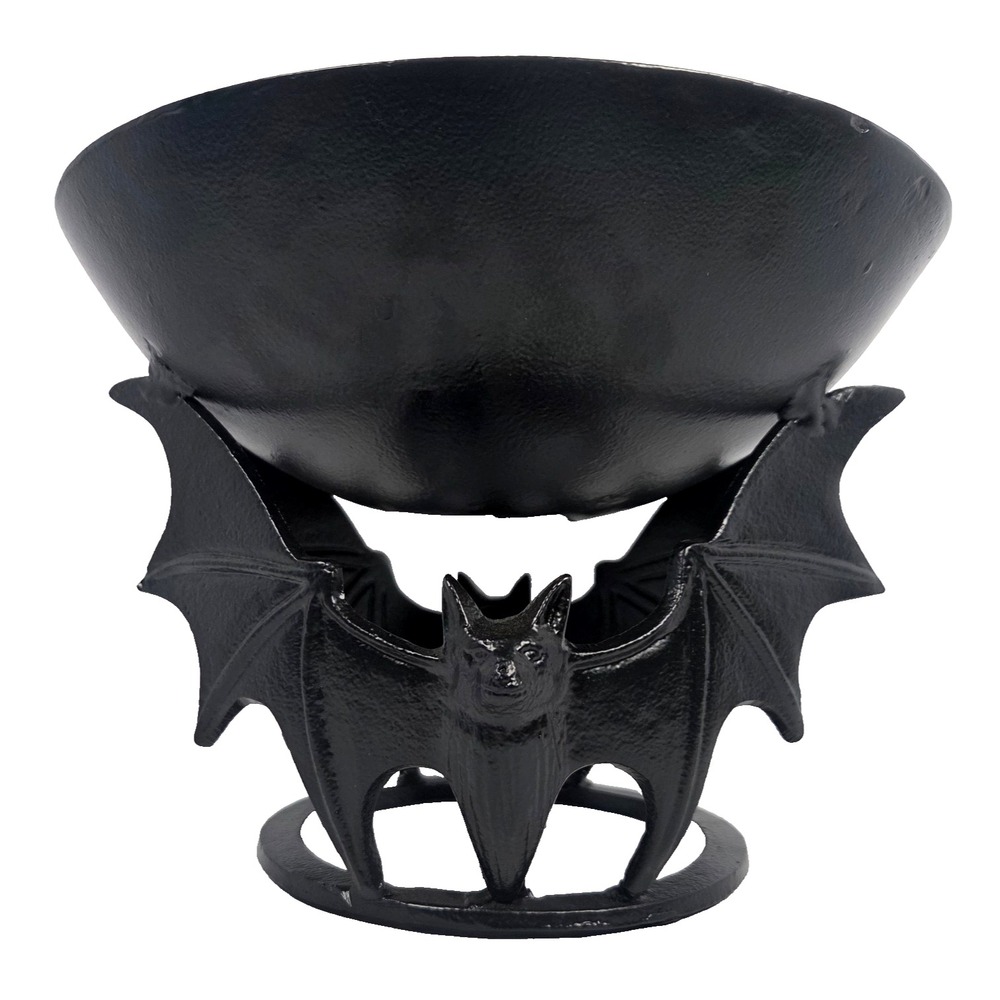 Spooky Hollow Bat Pedestal Bowl Black Halloween Candy Dish Gothic Decor 10.5 In
